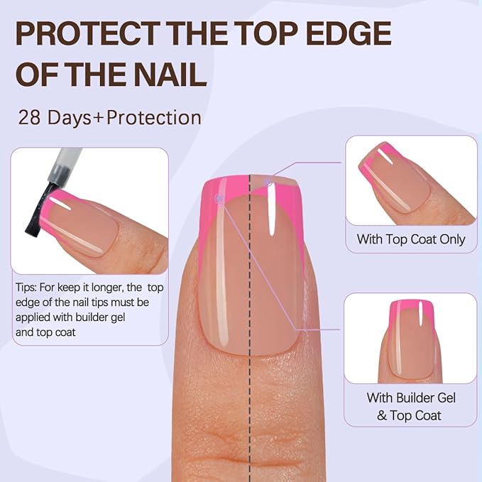 Misssix XBASICTIPS French Tip Press On Nails, 300Pcs Red French Gel Nail Tips Short Square, Soft Gel Pre-shaped No Need to File 3 in 1 Tips, Fake Nails for Nail Art DIY Extension Designs 15 Sizes