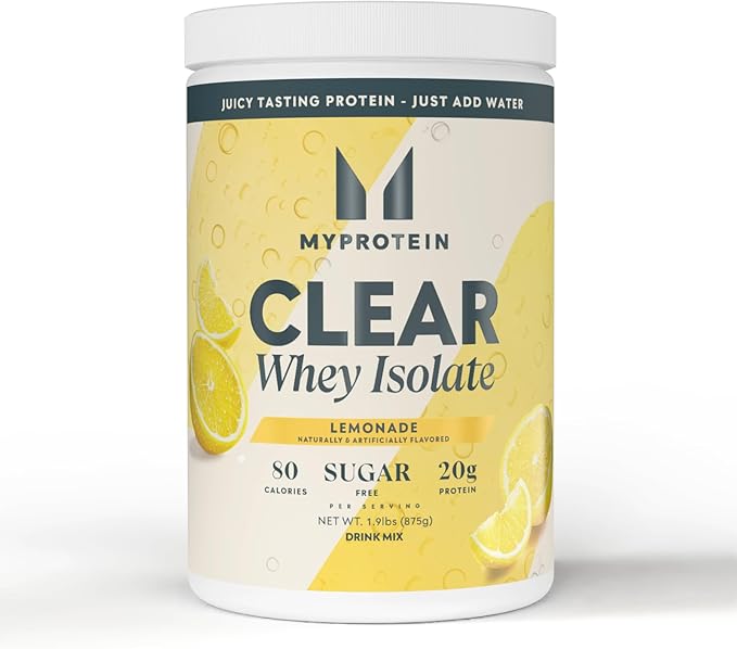 Myprotein Clear Whey Isolate Protein Powder, 1.9 Lb Lemonade, 20g Protein per Serving, Naturally Flavored Drink Mix, Daily Protein Intake for Superior Performance