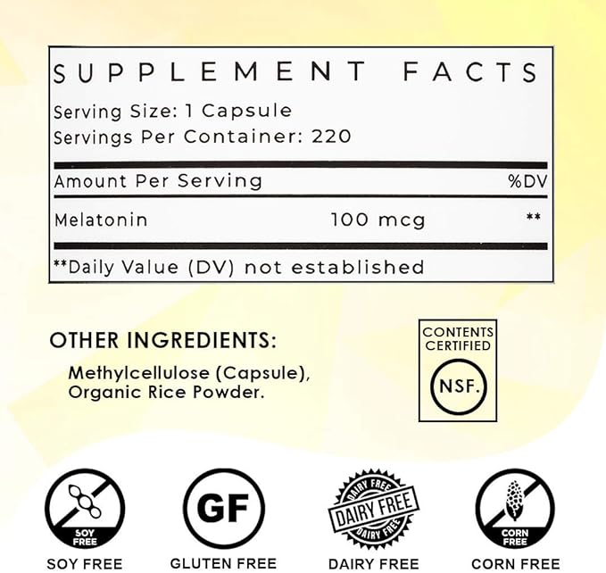 Lifted Naturals Micro Melatonin Family Size - Melatonin for Fast & Better Sleep, Easy to Swallow 220 Vegetable Capsules with Low Dose Melatonin, Non-GMO, Fast Dissolve Melatonin 100 mcg