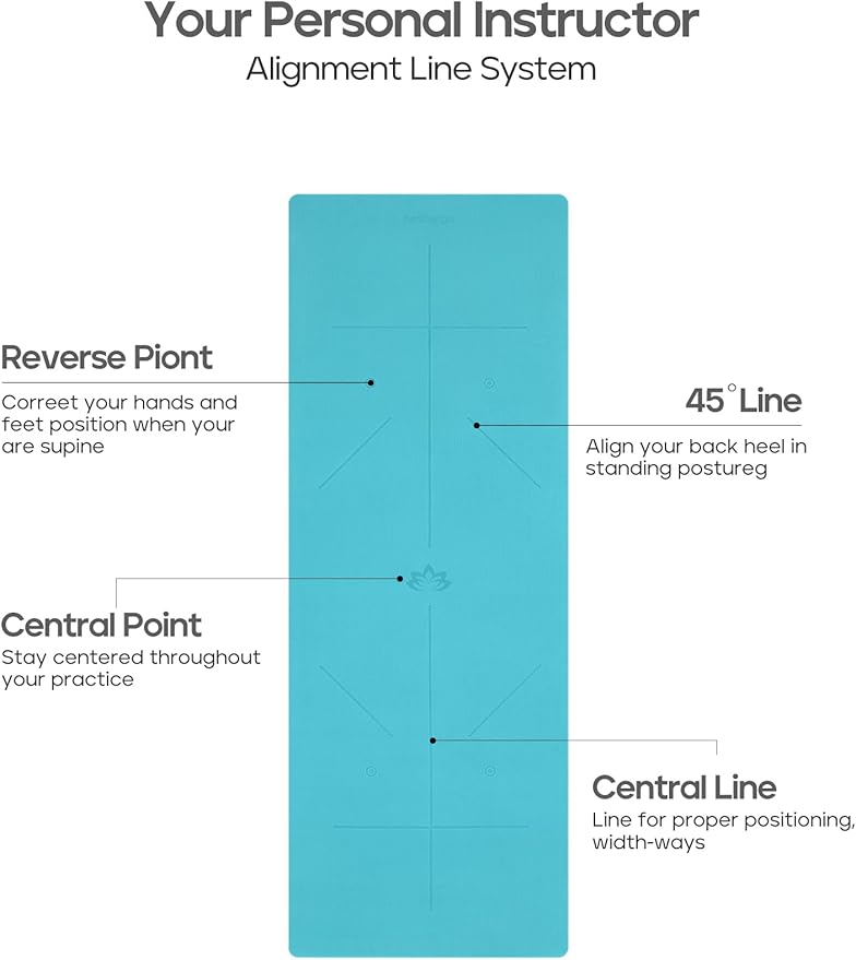 Heathyoga Eco Friendly Non Slip Yoga Mat, Body Alignment System, SGS Certified TPE Material - Textured Non Slip Surface and Optimal Cushioning,72"x 26" Thickness 1/4"