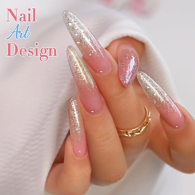 Double Rhythm 0.5 Oz Glitter Gel Polish Set of 6 Color with Display Board 15 ml Full Size Kit Shimmer Reflective Sparkle Soak Off Manicure Salon DIY at Home (Gold Silver Light Pink Rose-T6-35)