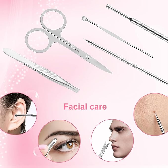 Yougai Manicure Set Professional Nail Clippers Set, 18Pcs Manicure Kit Stainless Steel Nail Kit for Women, Pedicure Set Nail Grooming Kit with Travel Case