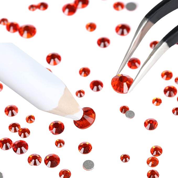 Nibiru 3992 Pieces Art Nail Rhinestones Flat Back Gems Round Crystal Rhinestones 6 Sizes with Pick Up Tweezer Orange