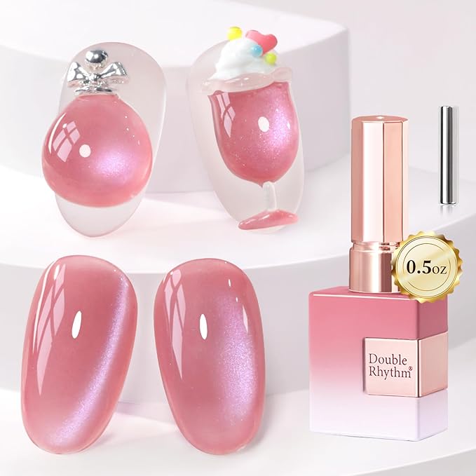 Double Rhythm Jelly Glass Cat Eye Gel Polish with Magnet 15ML Holographic Glitter Shimmer Translucent Sheer Color Magnetic Nail Polish Salon DIY at Home (Grape Lavender-MC1242)