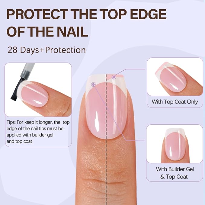 Misssix XBASICTIPS French Tip Press On Nails, 150Pcs French Gel Nail Tips Short Square Pink, Soft Gel Pre-shaped No Need to File 3 in 1 Tips, Fake Nails for Nail Art DIY Extension Designs 15 Sizes