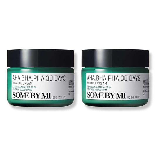 SOME BY MI AHA BHA PHA 30 Days Miracle Cream - Pack of 2 - Mild Exfoliating Salicylic Acid & Centella Face Moisturizer for All Skin Types - Daily Soothing & Clarifying Face Cream - Korean Skin Care