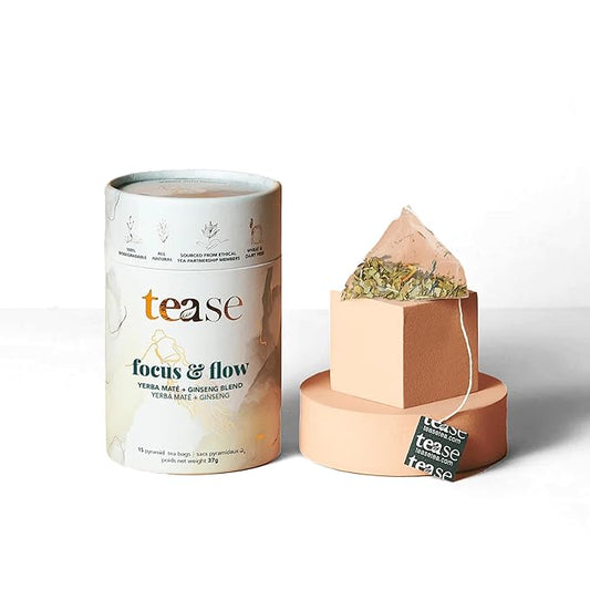 Tease Tea Yerba Mate - Focus & Flow Caffeinated Tea, Brain Energy & Focus Blend with Yerba Mate, Ginseng, Ginkgo, Spearmint & Citrus