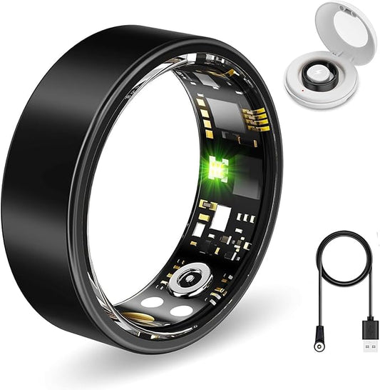 Smart Health Rings for Women Men, Fitness Tracker with Heart Rate, Blood Oxygen, HRV, Sleep Tracker, Step Tracker, No Subscription Fee, IP68 Waterproof Smart Ring for iphone & Android(Black#7)