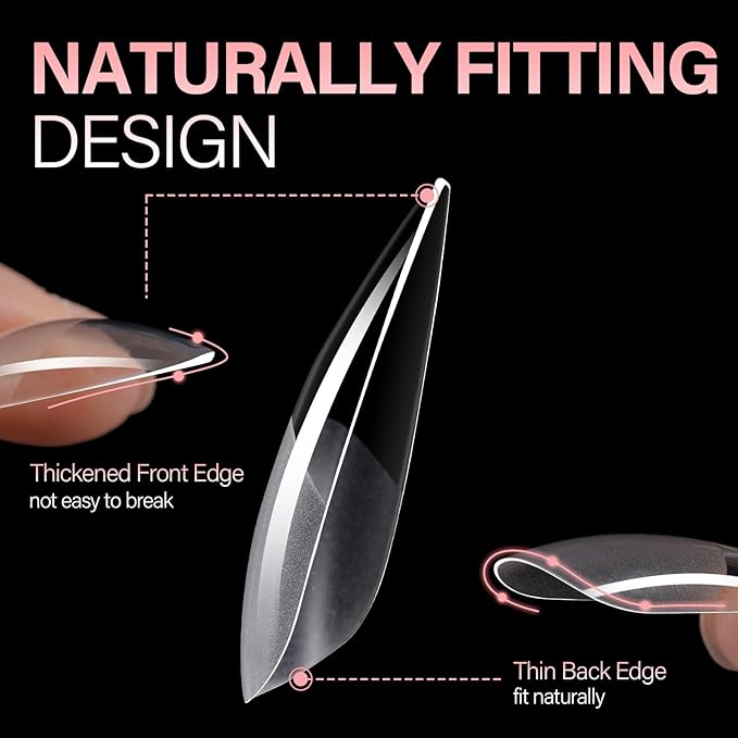 AILLSA Long Almond Nail Tips Full Cover Clear Gelly Nails Tips Half Matte Acrylic Tips Pre-Filed Fake Press on Nail Tips for Extension Home DIY Salon Manicure 216PCS 12 Sizes