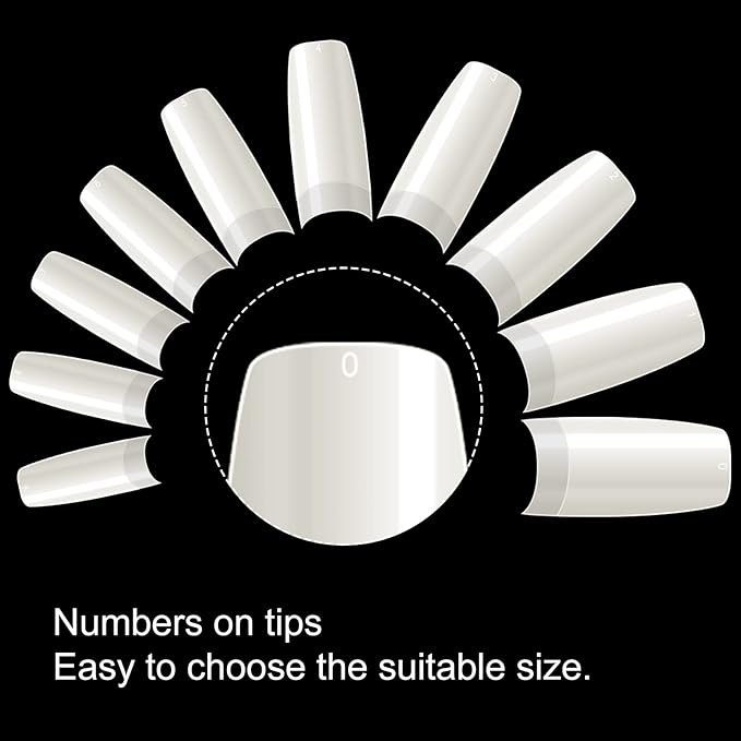 krofaue 500PCS Half Cover False Nails Tips - Acrylic Nail Tips 10 Sizes Lady French Style Acrylic Artificial Tip Manicure with Box for Nail Tips Art Salons and Home DIY