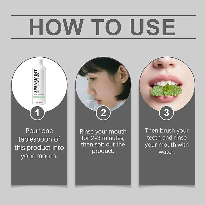 Spearmint Oil Pulling Rinse, Cold-Pressed Coconut Mouthwash for Teeth Whitening, Peppermint Oil for Teeth and Gums (1)