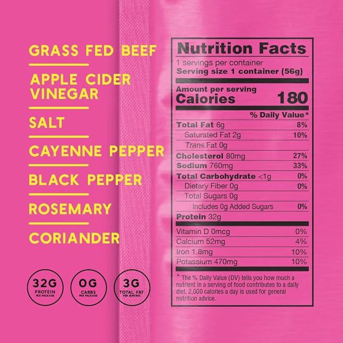 Brooklyn Biltong Air Dried Grass Fed Beef Snack, South African Beef Jerky (2 oz, Pack of 2) - Whole30 Approved, Paleo, Keto, Gluten Free, Sugar Free, Made in USA - (Peri Peri)