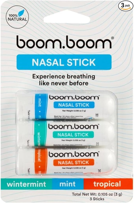 BoomBoom Nasal Stick | Vapor Flow Technology | Cool Refreshing Sensation | Natural Mood Boost | Simple Ingredients | Essential Oils + Menthol Inhaler (Mint, Wintermint, Tropical)