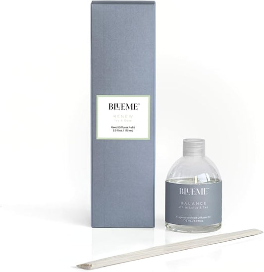 BLUEME Renew-Ivy & Rose, 5.92 Fl Oz Wellness Diffuser Oil Refill, Contains Essential Oil, Sustainable, Hand Finished, Premium, Luxury Ceramic, Natural Rattan Reeds
