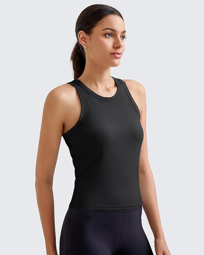G4Free Workout Tank Tops for Women Slim Fitted Racerback Ribbed Athletic Gym Yoga Tanks Summer Casual