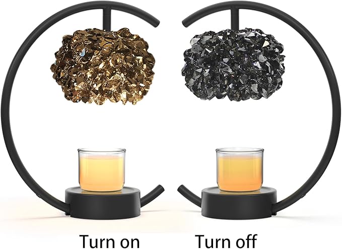 Candle Warmer Lamp for Jar Candles with Adjustable Brightness＆Timer，Handcrafted Crystal Candle Lamp Luxurious Design+2Bulbs,Home Decoration Electric Candle Lamp(Black C-Shaped)