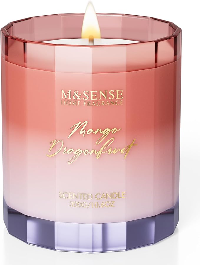 M&SENSE Mango Dragonfruit Scented Candle - 10.6oz Natural Soy Wax 60-Hour Long Lasting Burn Time Non Toxic Fruity Scented Candle for Home Decor, Vacation & Gifts for Friends