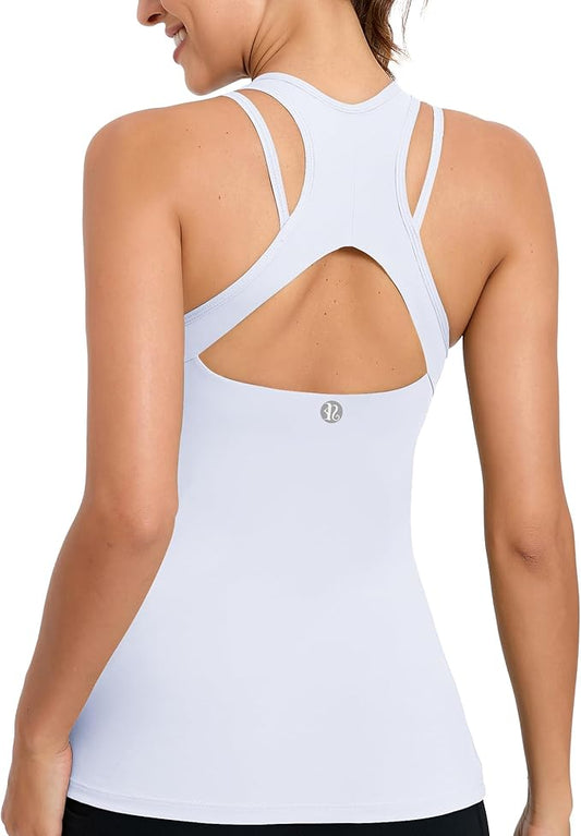 RUNNING GIRL Workout Tank Tops with Built in Bras for Women,Compression Shirt Strappy Back Athletic Yoga Tops