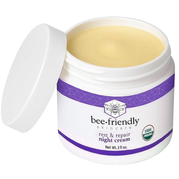 BeeFriendly Organic Night Cream, USDA Certified Organic, Deep Hydrating & Moisturizing Night Time Eye, Face, Neck & Decollete Cream for Women and Men, Anti Aging, Anti Wrinkle 6 oz (3 Jars in box)