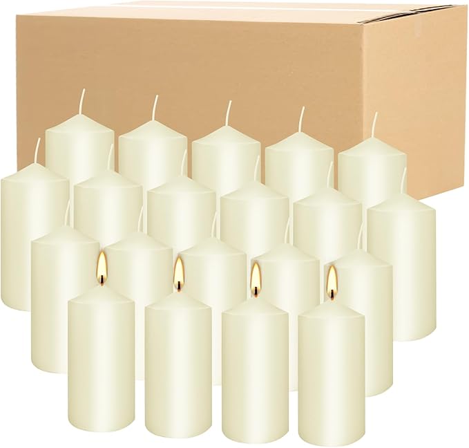 Set of 20| “2x4” Tall Ivory Pillar Candles, Unscented. Buy Bulk. Great for Home Decor, Weddings, Spas, Parties.