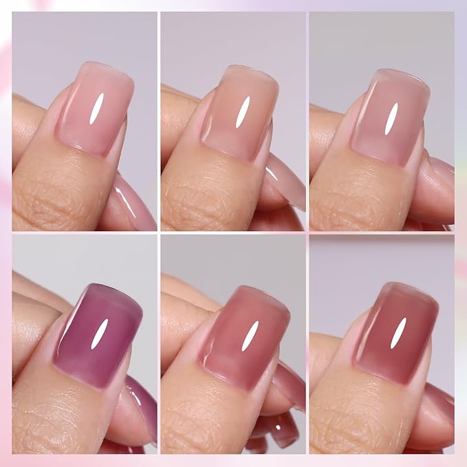 10ml Hema-Free Jelly Nude Gel Nail Polish Set -6 Colors Soak Off UV Long Lasting Sheer Manicure DIY and Salon Art Gift for Women Girls
