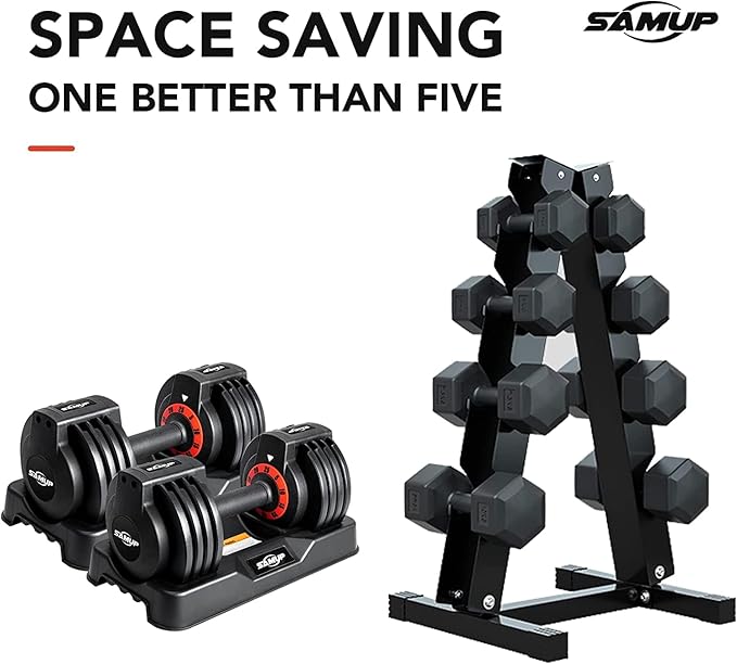 25/55 lbs Pair Adjustable Dumbbells Set, Adjustable Weights Dumbbells Set for Men and Women with Anti-Slip Fast Adjust Weight by Turning Handle,Black Dumbbell with Tray