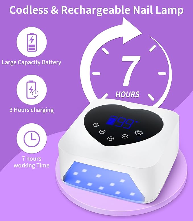UV Nail Lamp, HUGMAPLE 72W UV Light for Gel Nails with 5 Timer Setting, Touch Control & Auto Sensor, Cordless Rechargeable Fast Dryer, Professional Led Curing Lamp for Salon & Home