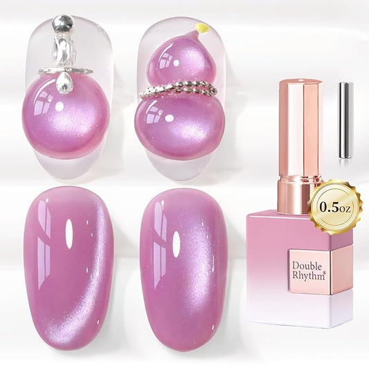 Double Rhythm Jelly Glass Cat Eye Gel Polish with Magnet 15ML Holographic Glitter Shimmer Translucent Sheer Color Magnetic Nail Polish Salon DIY at Home (Grape Violet-MC1241)