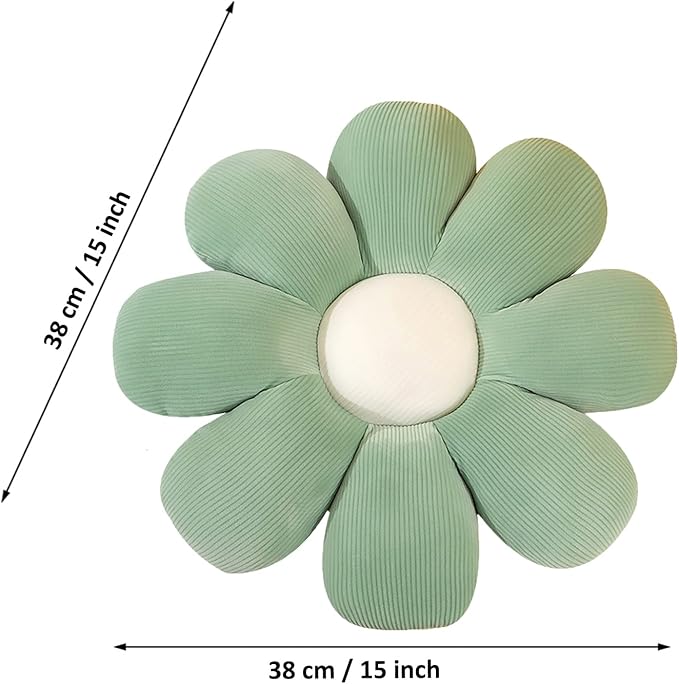 Flower Pillow, Flower Shaped Throw Pillow Floor Pillow Soft Seating Cushion Room Decor Plush Pillow for Bedroom, Sofa, Bed, Reading (15 inch, Green)
