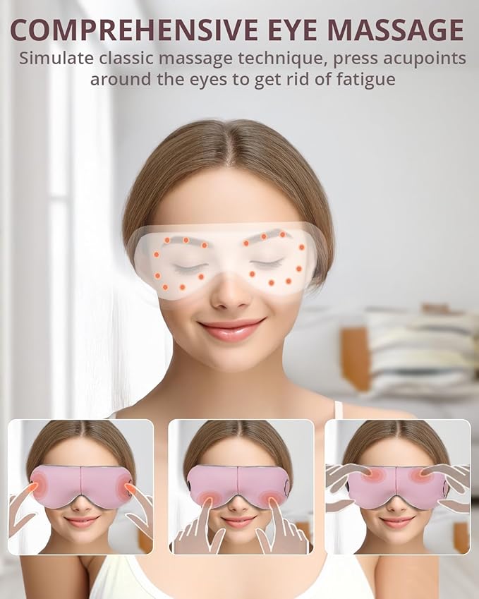 iRest Eye Massager with Heat Compression and Vibration,Smart Eye Mask Massager for Migraine Improve Sleep,Eye Massage for Relieve Eye Strain Dry Eye Dark Circles Eye Bags,Ideal Gift for Love,Pink