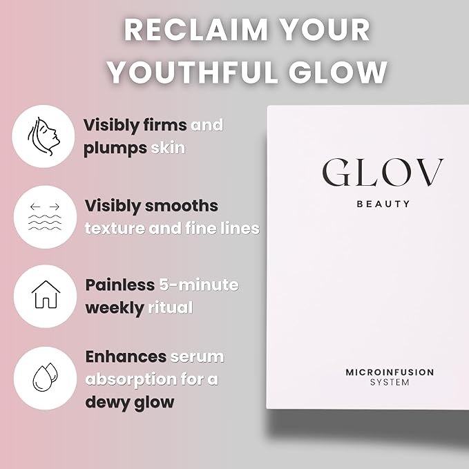 Glov Beauty Micro Infusion System for Face & Lips – 0.25mm 24k Gold Cosmetic Facial Stamp with Hyaluronic Acid, Collagen Peptides & Licorice Root Serum Ampoules | At-Home Hydrating & Plumping Glow Kit