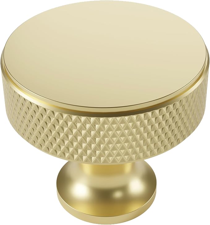 Alzassbg 10 Pack Gold Cabinet Knobs, 1.2 Inch(30.5mm) Diameter Knurled Cabinet Knobs of Metal Kitchen Round Handles Hardware for Carbinet and Drawer AL6067ABG