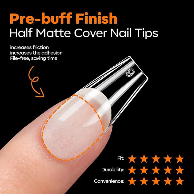 modelones Medium Coffin Nail Tips, Pre-shaped Soft Gel Tips Fake Nails False Acrylic Clear Full Cover Press on Extension Kit Gel Manicure DIY at Home 216PCS 12Sizes