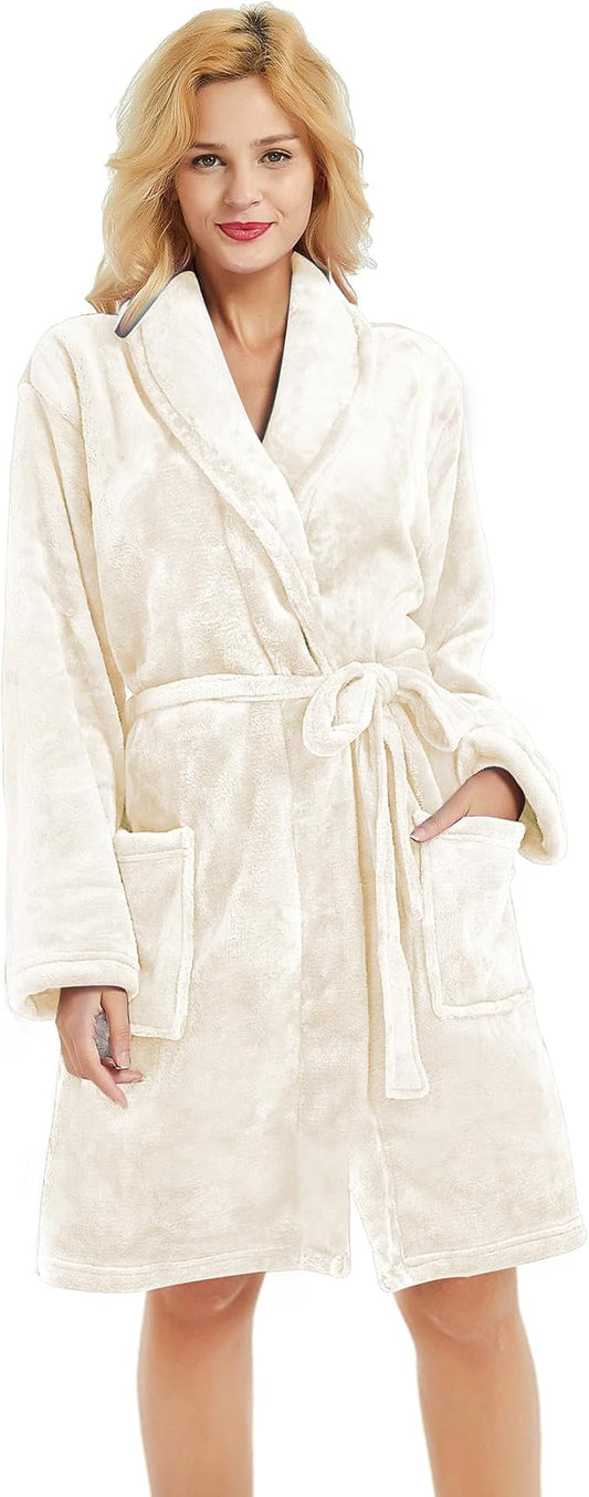 U2SKIIN Women Fleece Robe, Short Cozy Plush Robes for Womens Soft Shawl Collar Warm Spa Bathrobe