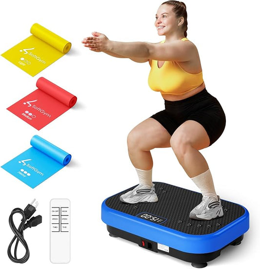 SoftGym Vibration Plate Exercise Machine for Lymphatic Drainage,Power Vibrate Stand Shake Board 450 Lbs Capacity Whole Body Workout Waver with Fitness Resistance Bands Weight Loss Gifts for Women Men