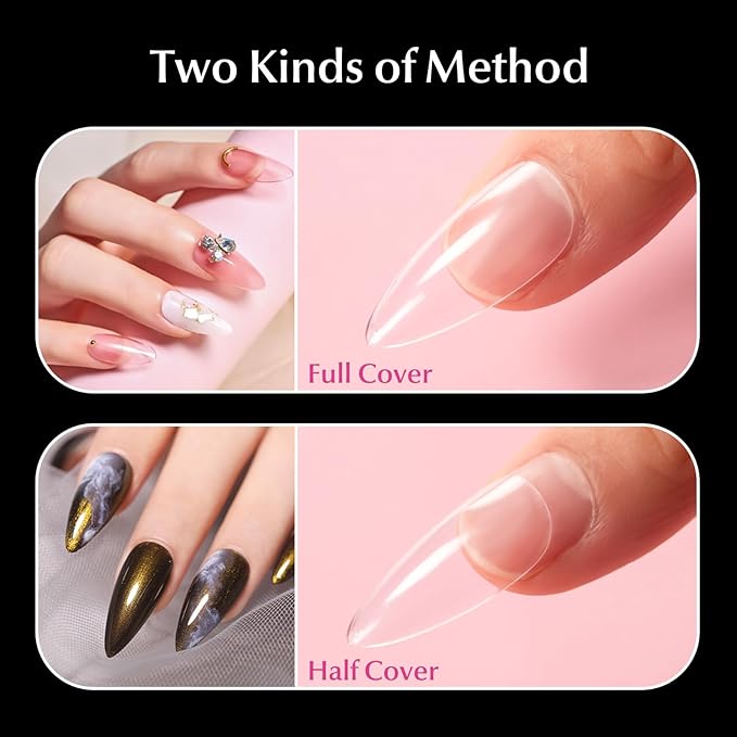 krofaue Short Almond Nails Tips 240Pcs 12 Sizes- Soft Gel Clear No Crease Pre-shape Oval Artificial Acrylic False Full Cover Press on Nails for Extension Home DIY Art