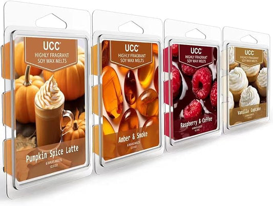 UCC Plant Based All Natural Wax Melts, Strong Fragrance, Long Lasting Premium Soy Scented Melts Cubes, Wax Melts Tarts, Colored Wax Melt - 4 Pack