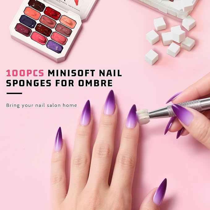 Christmas Gel Polish, 12 Colors Ombre Patting Gel Nail Polish Palette, 100 Sponges 6 Brushes 1Grabber, Blending Color Gradient Painting Nails Art, No Wipe, UV/LED Cured (Set 07)