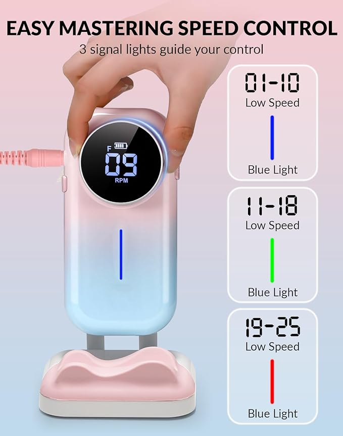 BAOSHISHAN Professional Nail Drill Machine, 20000RPM Electric Cordless Nail Drill with Base Pen Holder, Rechargeable Nail File 11 Drill Bits for Remove Gel Acrylic Nail