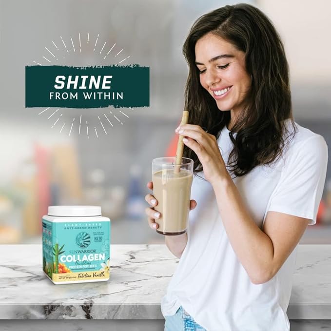 Sunwarrior Vegan Collagen Protein Powder Plant-Based | Silica Hyaluronic Acid Minerals Biotin Soy Free Dairy Free Gluten Free Non-GMO | Vanilla 20 Servings | Collagen Building Peptides