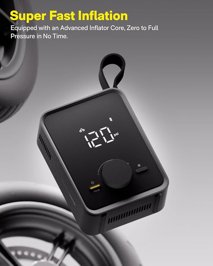 HOTO Tire Inflator Portable, Electric Air Pump Pro for Car Tires with Digital Pressure Gauge 120PSI, Cordless Tire Pump with 12V Motor, 7500mAH Battery, Air Compressor for Car, Motorcycle, Bike, Ball