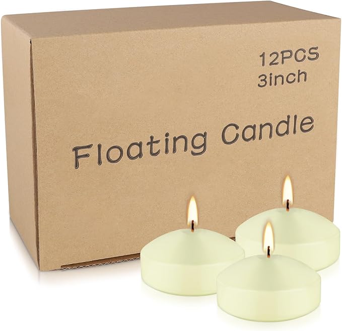 12 Pcs 3 - inch Floating Candles, Smokeless and Odourless, Burns for 8-10 Hours, Ivory, Suitable for Festivals, Weddings, Holidays, Home Decoration.