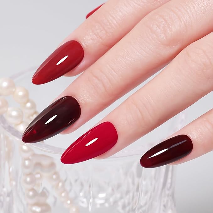 10ml Hema Free Gel Nail Polish Set, 6 Colors Gel Polish Kit Dark Red Burgundy Red Soak Off Manicure Gift for Women Girls