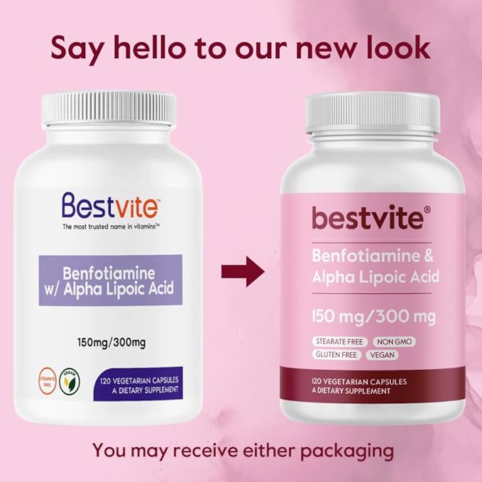 Benfotiamine 150mg / Alpha Lipoic Acid 300mg (120 Vegetarian Capsules) - No Stearates - Vegan - Gluten Free - Non GMO