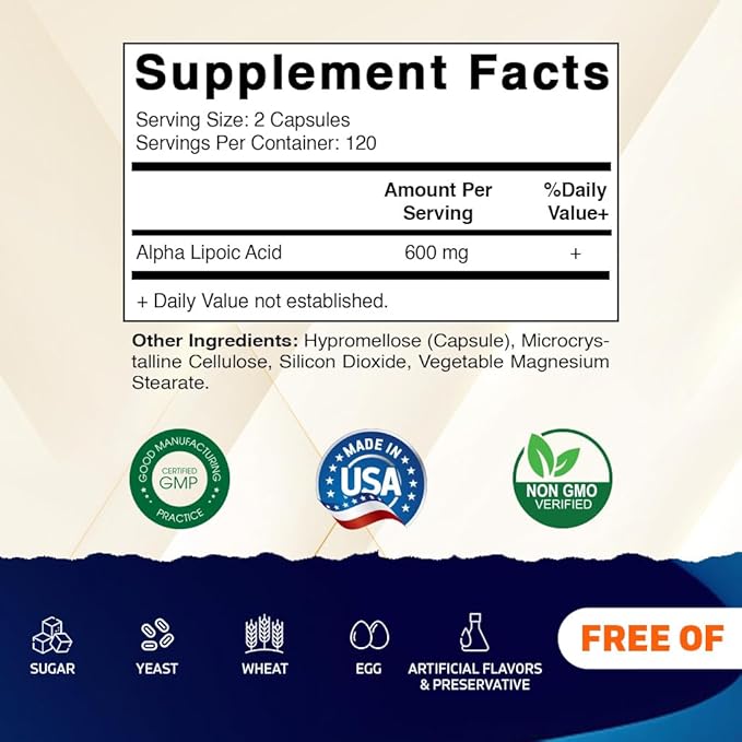 Vitamatic Alpha Lipoic Acid (ALA) 600mg Per Serving - 240 Vegetable Capsules - 120 Servings - Non-GMO & Gluten Free (Pack of 2)
