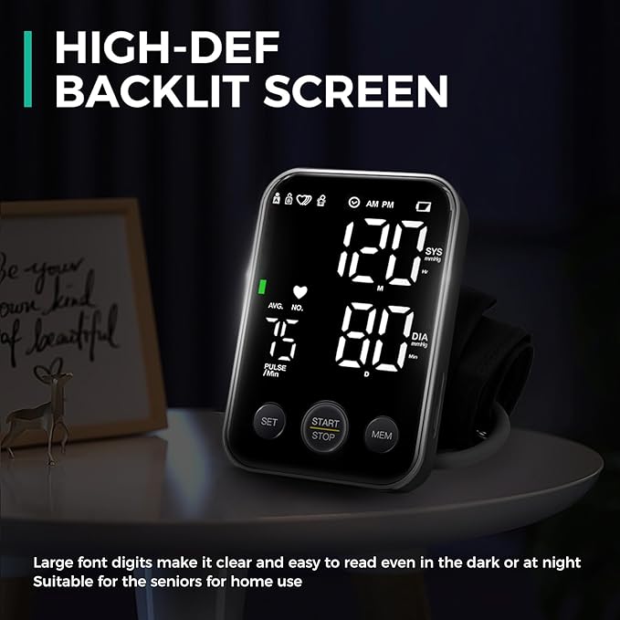 Oklar Blood Pressure Monitor Upper Arm Monitors for Home Use BP Machine Sphygmomanometer with 2x120 Reading Memory Adjustable Arm Cuff 8.7"-15.7" Large Display with LED Background Light Storage Bag