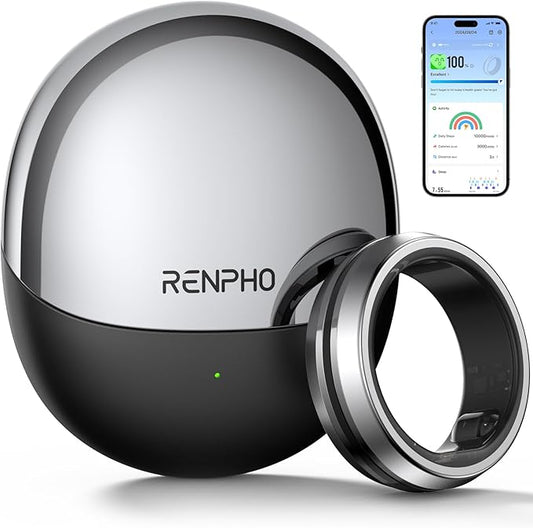 RENPHO Lynx Smart Ring, Size First with Sizing Kit, 7-Day Battery Life, Titanium, Waterproof, Subscription-Free App (Silver, Size 6)
