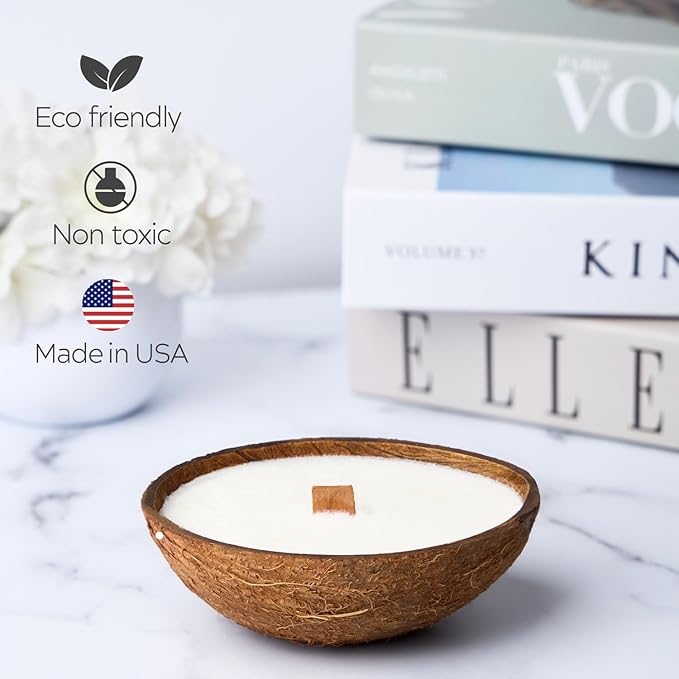 – Set of 3 Separate Scented Candles | Coconut Shell Soy Wax Candle with Wooden Wick | Candles for Home Décor | Gift Idea for Women (Pistachio/Salted Caramel/Coffee)