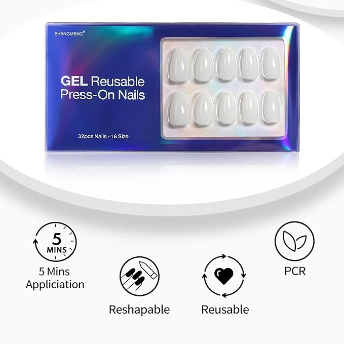 White Press on Nails Short - Soft Gel Almond Press on Nails for Women Gift, Fit Perfectly & Natural Glue on Nails in 16 Sizes - 32 Reusable Fake Nails with Glue, Milky White