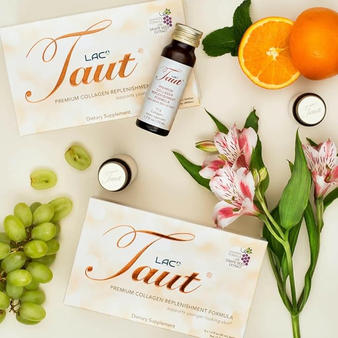 TAUT Liquid Collagen for Women – 13,000mg Marine Collagen Drink with Hyaluronic Acid, Grape Seed & Elastin – Visible Skin, Hair & Joint Support – 2 Box (8 Bottles Each)